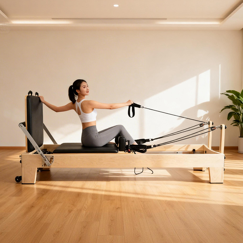 Yoga Fitness Pilates Reformer - White Maple Portable Adjustable Pilates Reformer