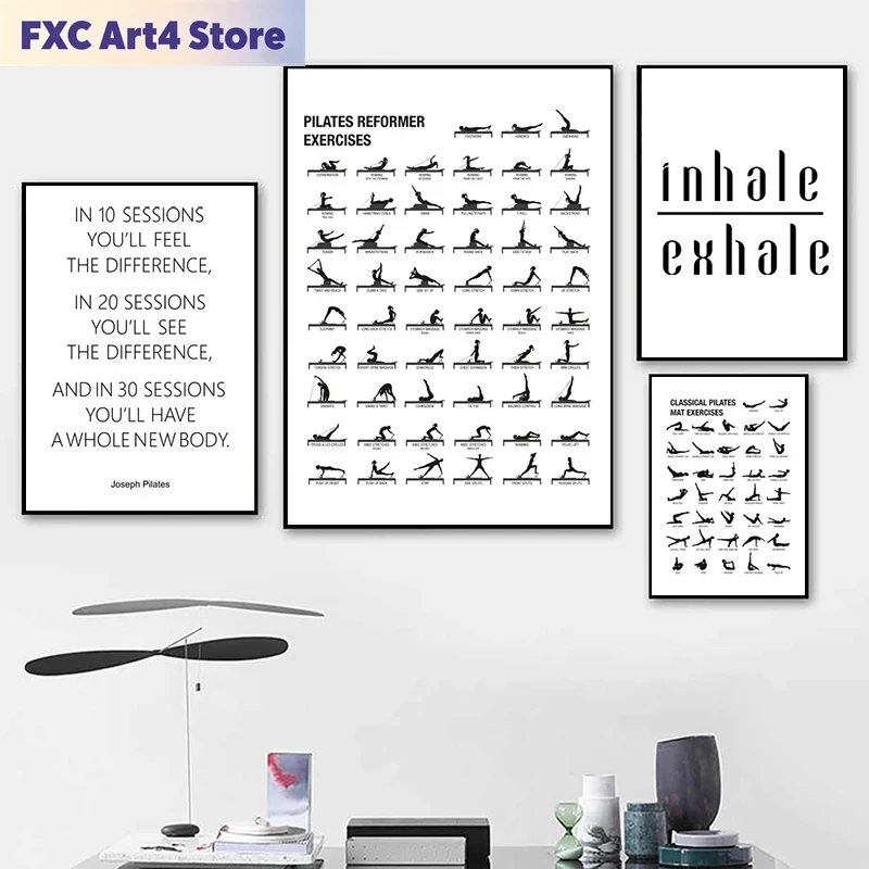 Yoga Fitness Pilates - Frameless Pilates Workout Chart Poster Canvas